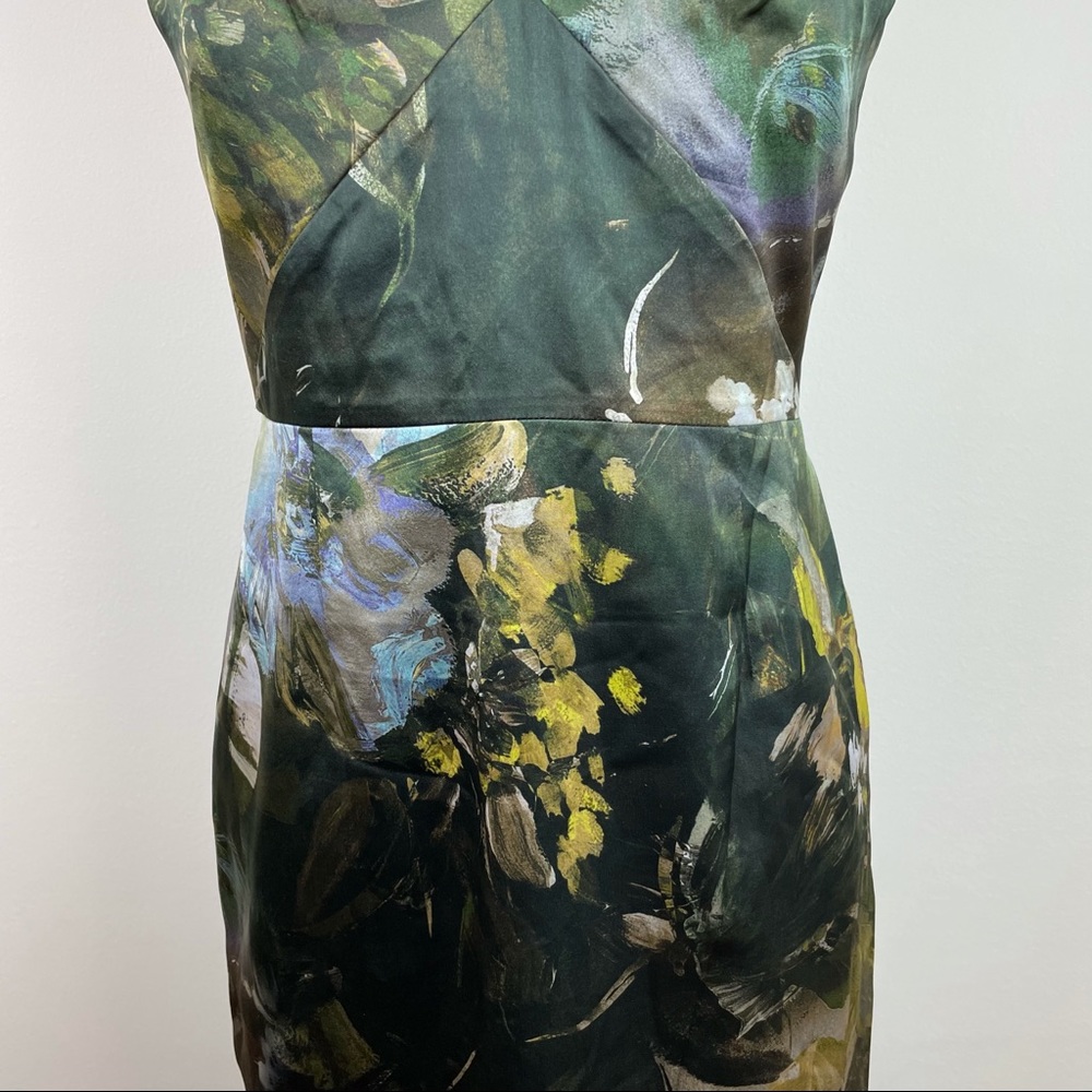 Elie Tahari Green Yellow Floral Silk Dress Size 8 - Picture 4 of 9